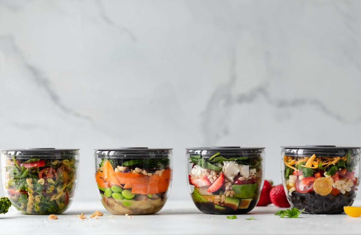 Meal prep containers with nutritious food